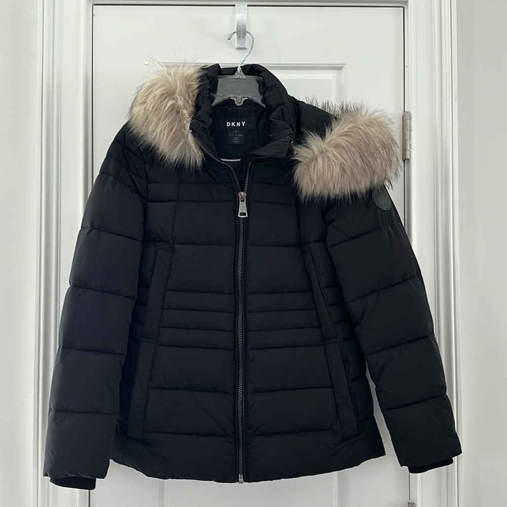 Black Hooded DKNY Bomber Jacket size S